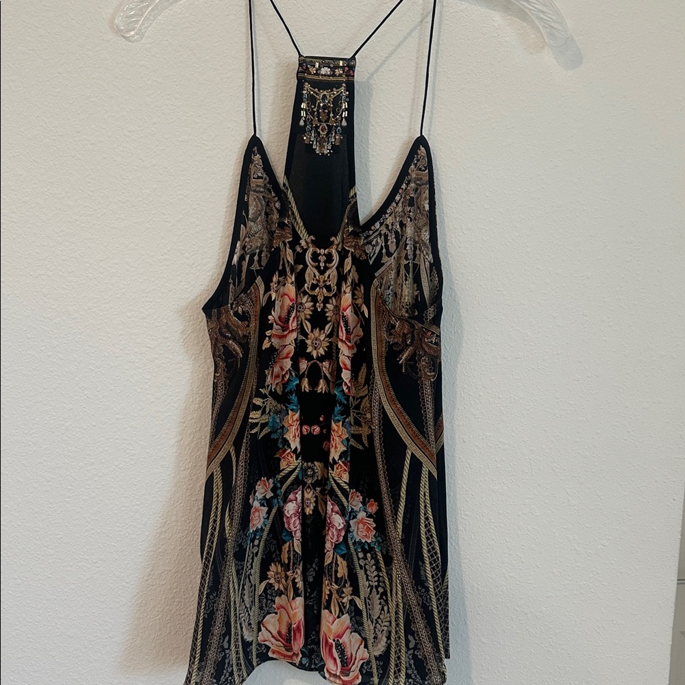 Camilla Black Embellished Floral Silk Tank Top - Picture 3 of 8